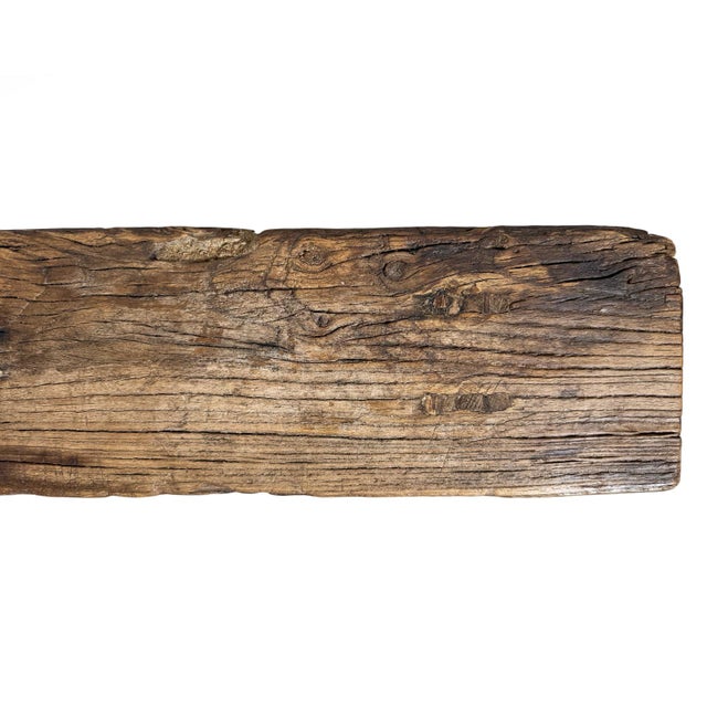 Antique Elm Village Bench For Sale - Image 4 of 7