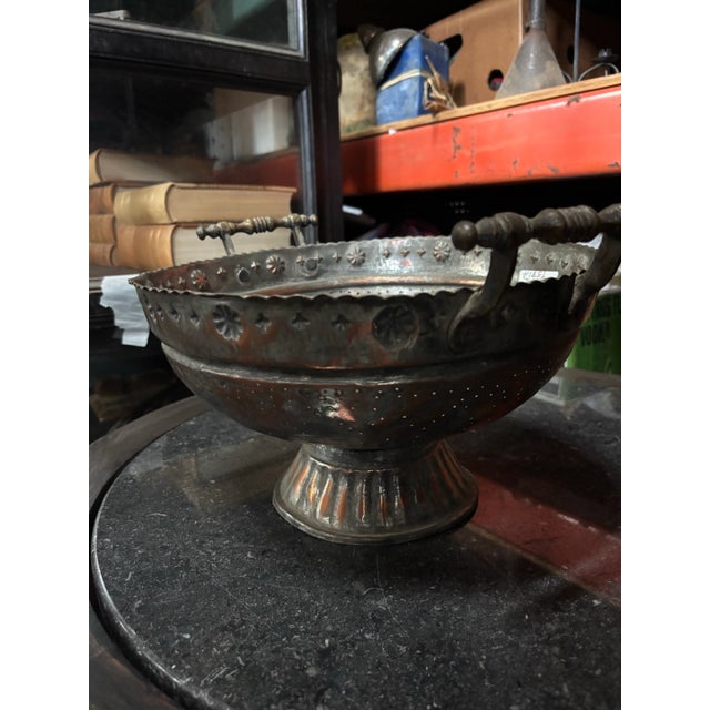 Metal Mid 20th Century Wide Copper Colander Bowl For Sale - Image 7 of 12