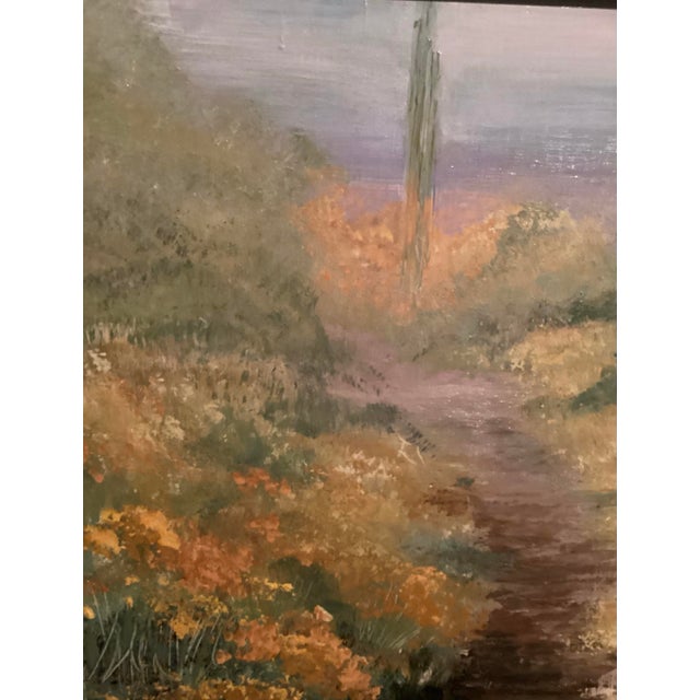 Original Oil Desert in Bloom. Signed by Alice Etchart. Western Style Frame, 19.5” W X 1.75” D X 22.5”h. Multiple Colors in Frame With Linen Lining. For Sale - Image 11 of 12