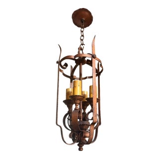 Early 20th Century Copper and Bronze Gilt Spanish Revival Lantern Chandelier For Sale