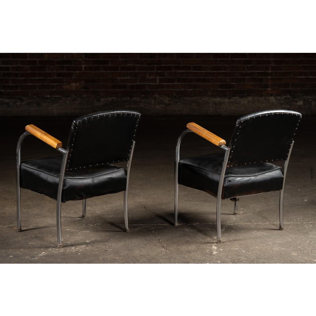1940s 1940s Pair of Art Deco Barber Shop Armchairs in Black For Sale - Image 5 of 10