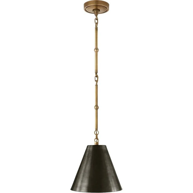 Transitional Thomas O'Brien for Visual Comfort Signature Goodman Petite Hanging Shade in Hand-Rubbed Antique Brass with Bronze Shade For Sale - Image 3 of 4