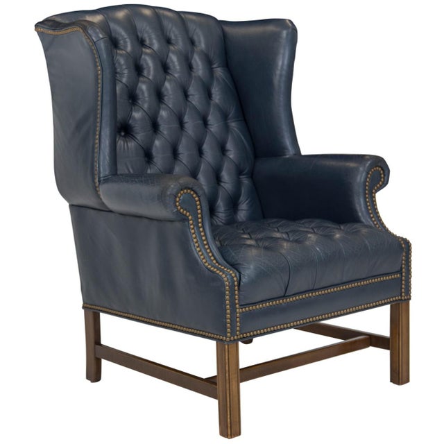 Navy Leather Chesterfield Wingback Chair Chairish