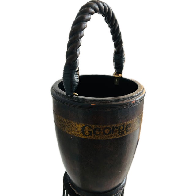 1970s Maitland Smith Leather Fire Bucket For Sale In Naples, FL - Image 6 of 8