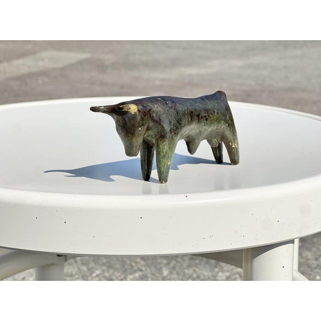 Metal Handcrafted Bronze Bull Sculpture with Green Patina, 1930s For Sale - Image 7 of 12