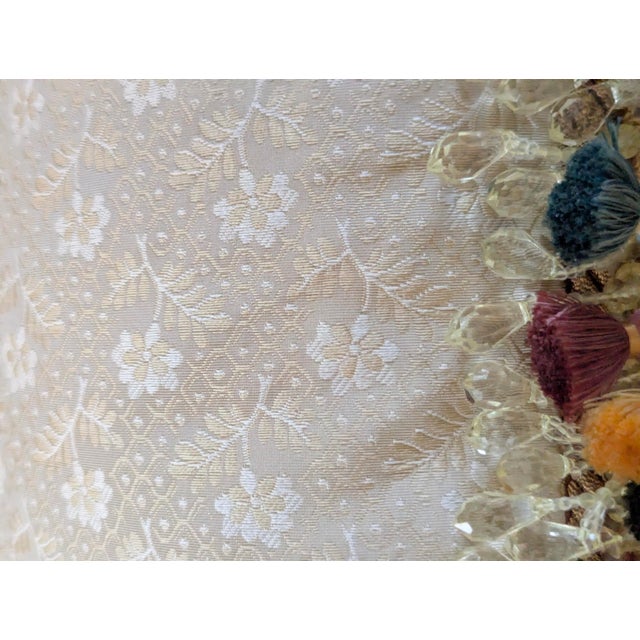French Custom Scalamandre Silk Pillows With Weave Applique and Tasseled and Beaded Crystal Fringe For Sale - Image 3 of 11
