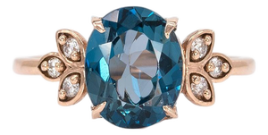 3.2Ct London Blue Topaz Ring With Earth-Mined Diamond Accents: Solid 14k Gold, Size 6.75