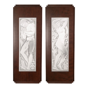 Lalique– Joueur De Pipeau & Figurine Et Raisins Bras Leves, 1928 Crystal Sconces