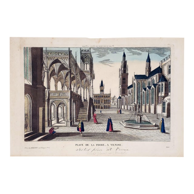 Antique Original 18th Century French Optical Print of a Piazza (Market) in Venice, Italy For Sale
