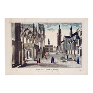 Antique Original 18th Century French Optical Print of a Piazza (Market) in Venice, Italy