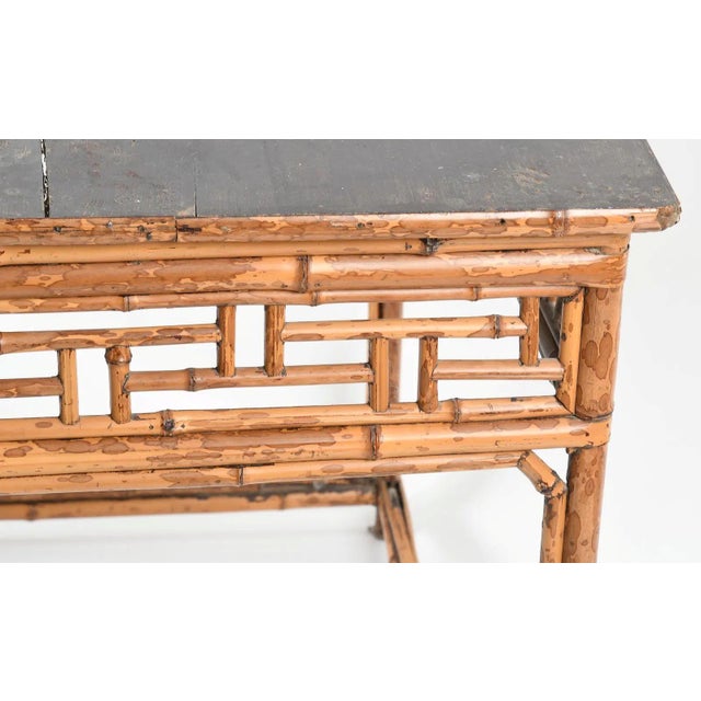 Asian 19th Century Bamboo and Rattan Side Table With Greek Key Apron and Fretwork For Sale - Image 3 of 5