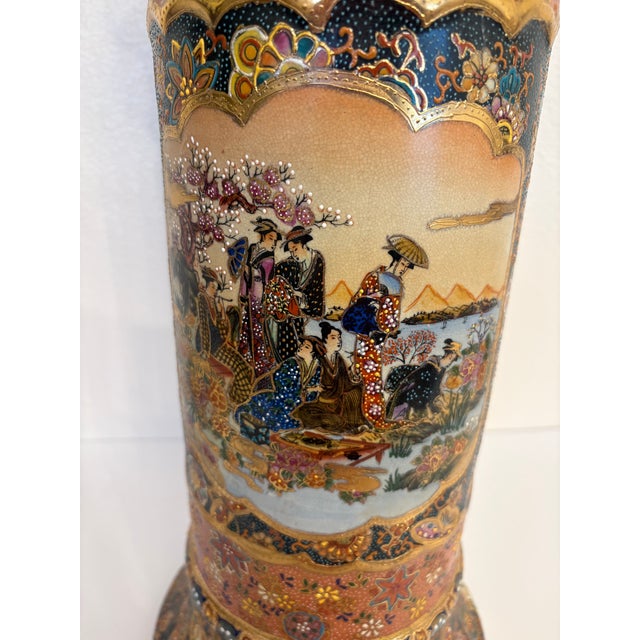 Glass 1990s Japanese Satsuma Pedestal With Gold Trim and Crystal Plate For Sale - Image 7 of 10