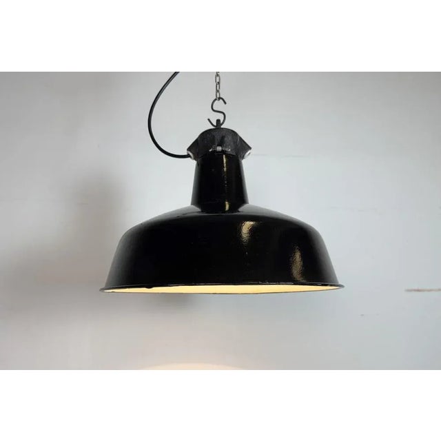 Industrial Black Enamel Factory Lamp with Cast Iron Top from Elektrosvit, 1950s For Sale - Image 11 of 18
