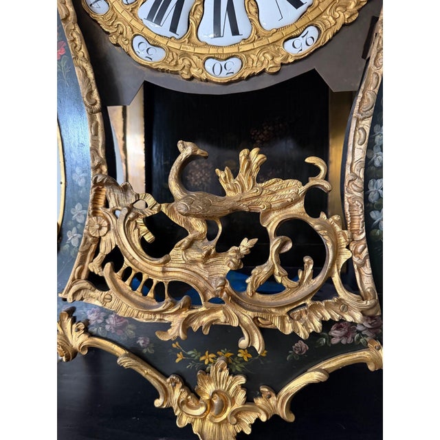 Wood 18th Century French Louis XV Lenoir À Paris Floral Cartel Clock & Bracket For Sale - Image 7 of 13