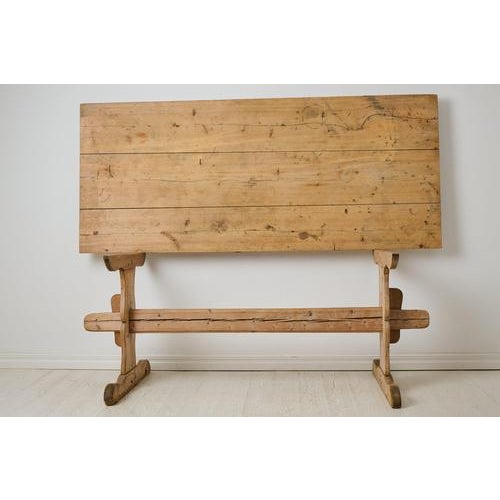 Brown Antique Swedish Rustic Trestle Dining Table in Pine, 1840 For Sale - Image 8 of 11