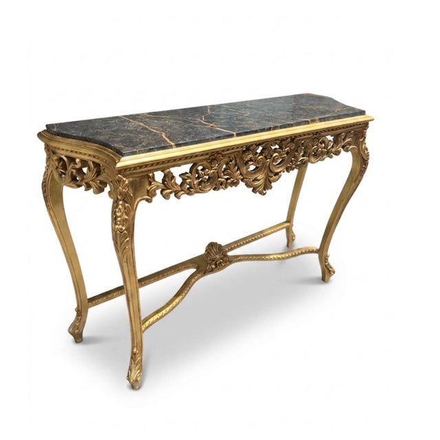 1960s Gold Leaf Console Table With Marble Top For Sale - Image 10 of 11