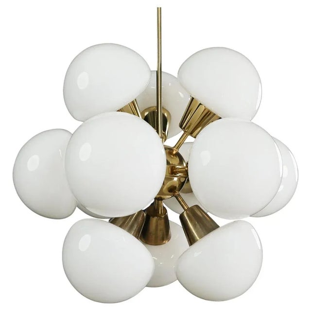 Mid-Century Modern Sputnik Chandelier in Brass and Opaline Glass, Cz, 1970s For Sale - Image 14 of 14