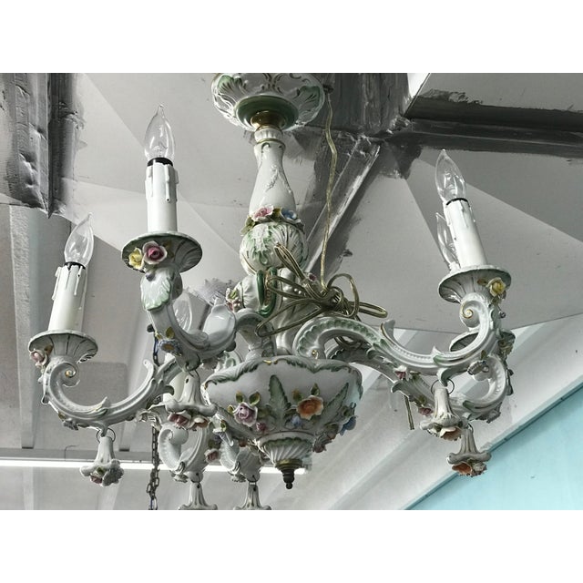 White Vintage 1950s French Limoges Paris Porcelain Shabby Chic 6 Arm Chandelier For Sale - Image 8 of 10