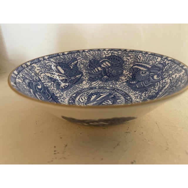 English Blue Torquay Gold Trim Bowl For Sale - Image 3 of 10