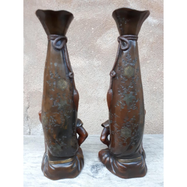 Antique Japanese Bronze Vases, 1890s For Sale - Image 4 of 8