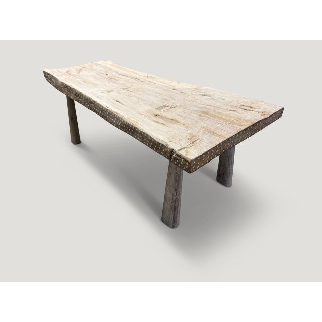 Cream Andrianna Shamaris Century Old Teak Wood Coffee Table with Shell Inlay For Sale - Image 8 of 18