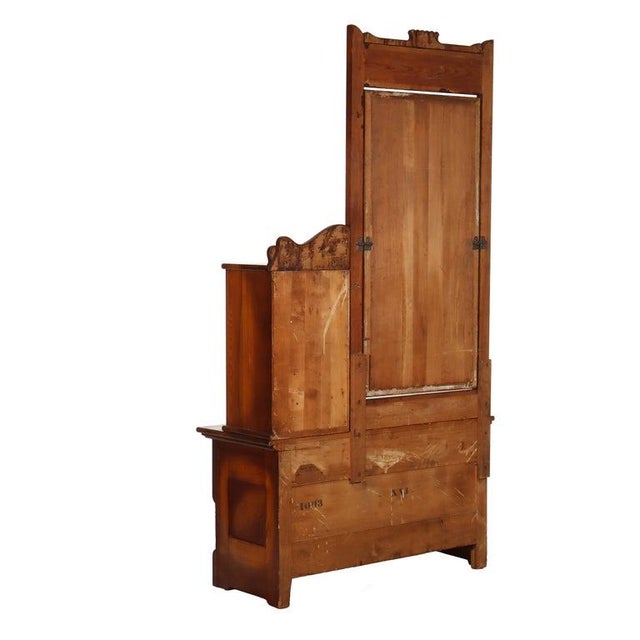 Wood Antique Spoon Carved Oak Low Dresser With Dressing Mirror & Hat Box C1900 For Sale - Image 7 of 14