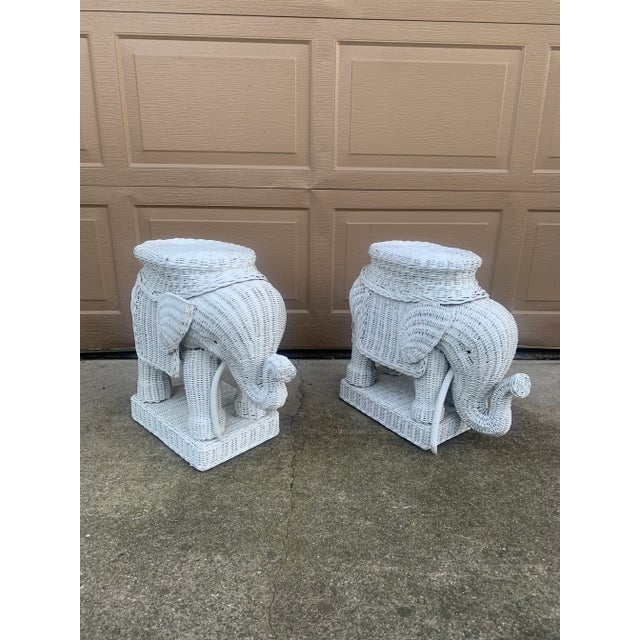 A Palm Beach Icon | 1970s White Wicker Elephant Drinks Tables, Pair For Sale - Image 10 of 10