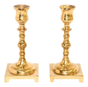 Georgian Polished Brass Candle Holders - A Pair