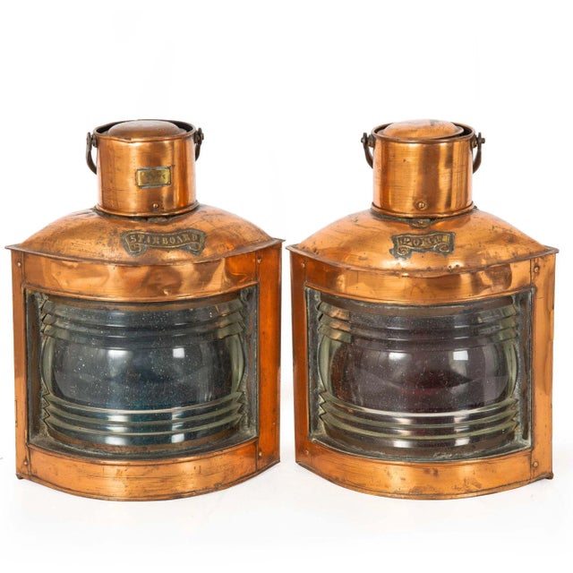 Pair of English Copper Ship’s Starboard & Port Ship's Lanterns For Sale - Image 13 of 13