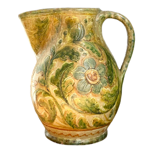 Vintage Boho Glazed Ceramic Floral Pitcher
