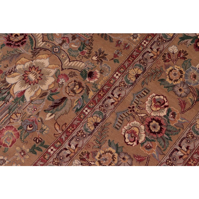 1990s Shabby Chic Floral 1990's Pak-Persian Tan/Tan Wool Rug - 9'1'' X 11'11'' For Sale - Image 5 of 9