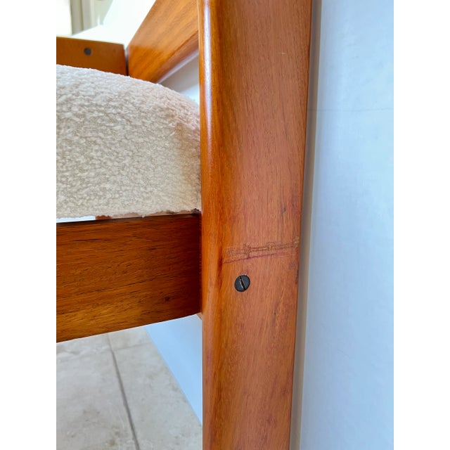 Mid-Century Modern Teak Telephone Bench With Alabaster Boucle, 1980s For Sale - Image 10 of 11