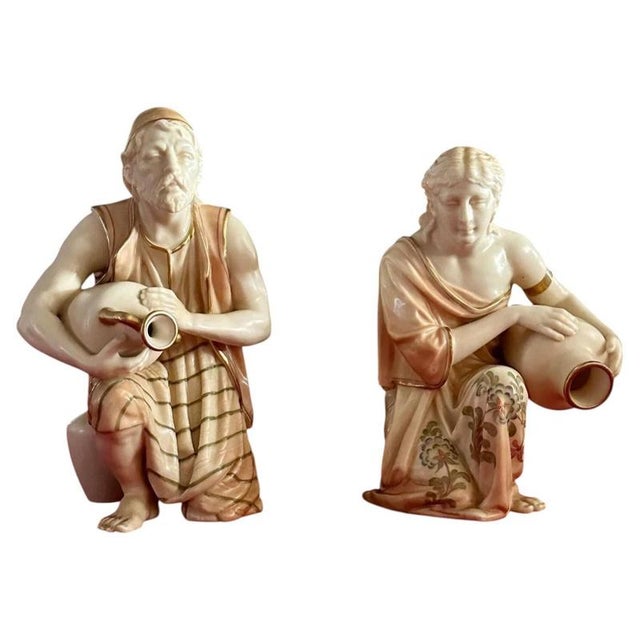 Kneeling Water Carriers attributed to James Hadley for Royal Worcester, Set of 2 For Sale - Image 10 of 10