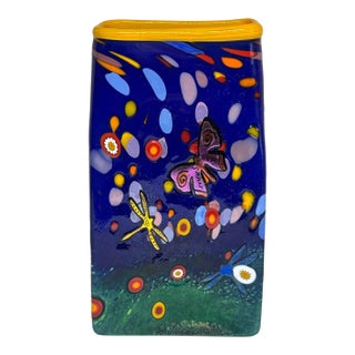 Mad Studios Multicolor Art Glass Vase Dichroic Butterfly Dragonflies Gecko For Sale