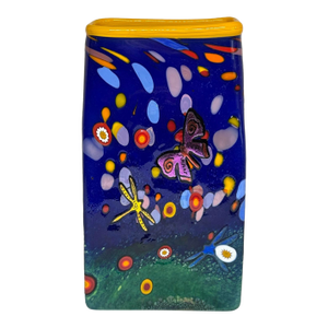 Mad Studios Multicolor Art Glass Vase Dichroic Butterfly Dragonflies Gecko