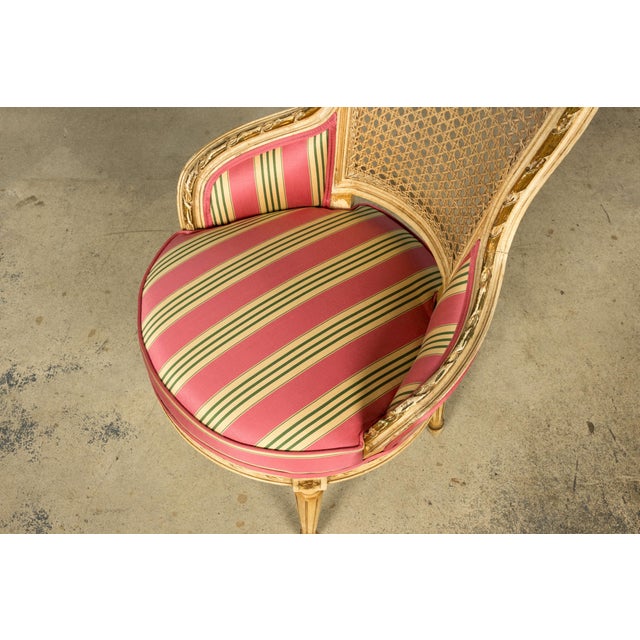Set of 6 Early 20th Century French Louis XVI Cane Dining Armchairs in Pink Stripe For Sale - Image 15 of 18