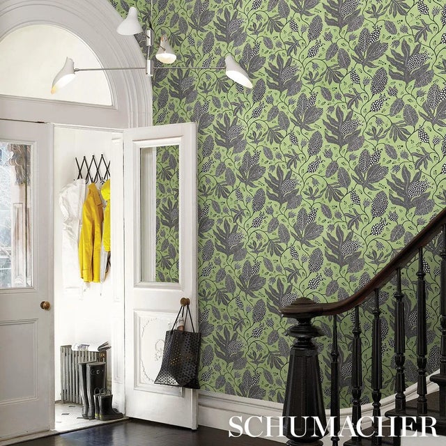 Not Yet Made - Made To Order Schumacher x Marian Mcevoy Polka Dot Jungle Wallpaper In Black & Green For Sale - Image 5 of 5