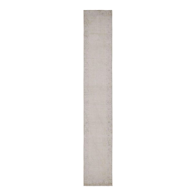 Vintage Overdyed Persian Runner Rug in Beige-Brown Open Field, From Rug & Kilim For Sale