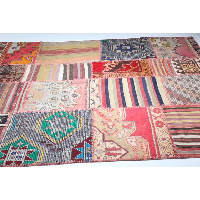 Camel Vintage Turkish Anatolian Kilim Patchwork Rug – Modern Bohemian Design -5' 7'' X 8' 2'' For Sale - Image 8 of 10