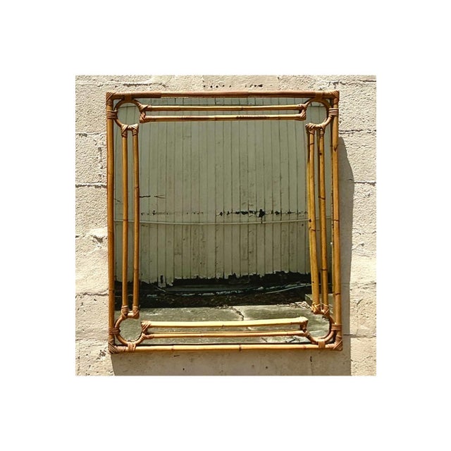 Late 20th Century Vintage Coastal Four Corners Rattan Mirror For Sale - Image 5 of 8