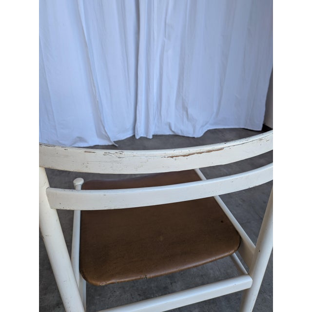 Vintage Dining Chair in White Beech Wood and Brown Leather Look Seat, 1970s For Sale - Image 9 of 18