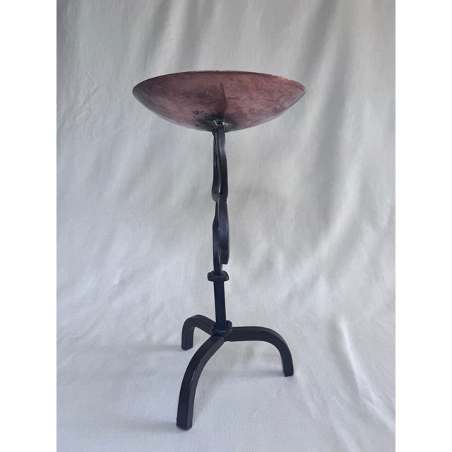 Metal Vintage Spanish Revival Copper Cup & Scrolled Wrought Iron Candlestick For Sale - Image 7 of 12