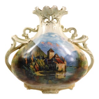 1950s Royal Bayreuth Jug With Reticulated Trim and Unique Handle Design For Sale