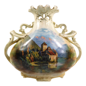 1950s Royal Bayreuth Jug With Reticulated Trim and Unique Handle Design