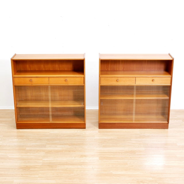 Brown Pair of Vintage Nathan Teak China Display Cabinets For Sale - Image 8 of 15