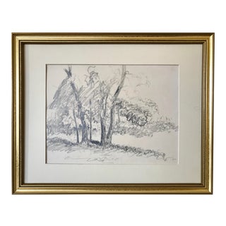 Vintage Original Drawing of Trees in a Landscape by Robert Whitmore For Sale
