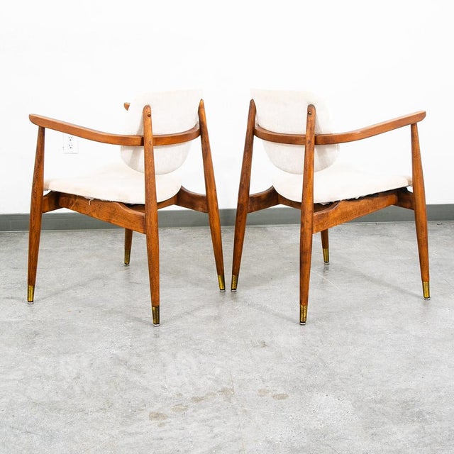 1960s Mid Century Modern Armchairs Dining Chairs Walnut Wood 2 Two White American Pair For Sale - Image 5 of 12