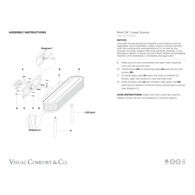 Marie Flanigan for Visual Comfort Signature Menil 24" Linear Sconce in Polished Nickel with Crystal Rods For Sale - Image 9 of 9