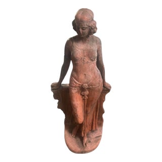 Vintage English Terracotta Art Deco Style Maiden Statue For Sale