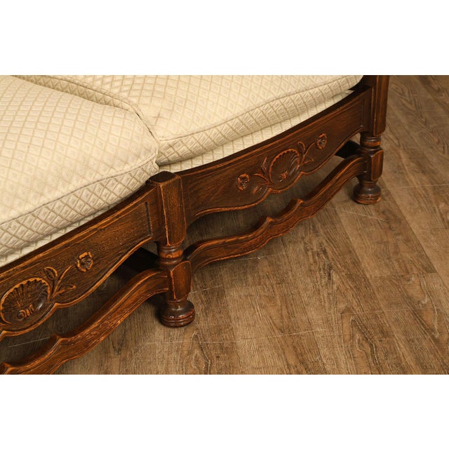 French Country Style Carved Oak Frame Three Seat Sofa For Sale - Image 9 of 18
